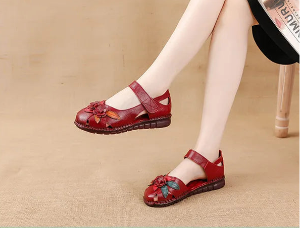 Sandales Cuir Plates Florales Lorilury | MDN Store