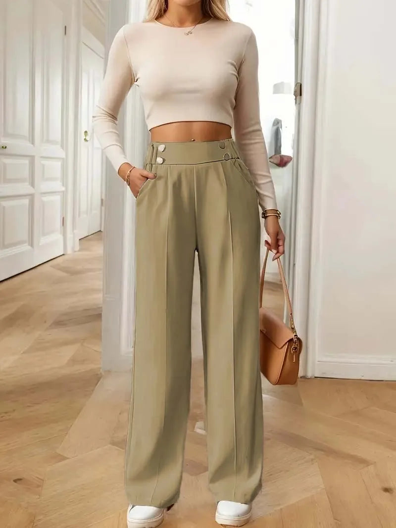 Pantalon Large Femme Fluide Minimaliste Kaki | MDN Store