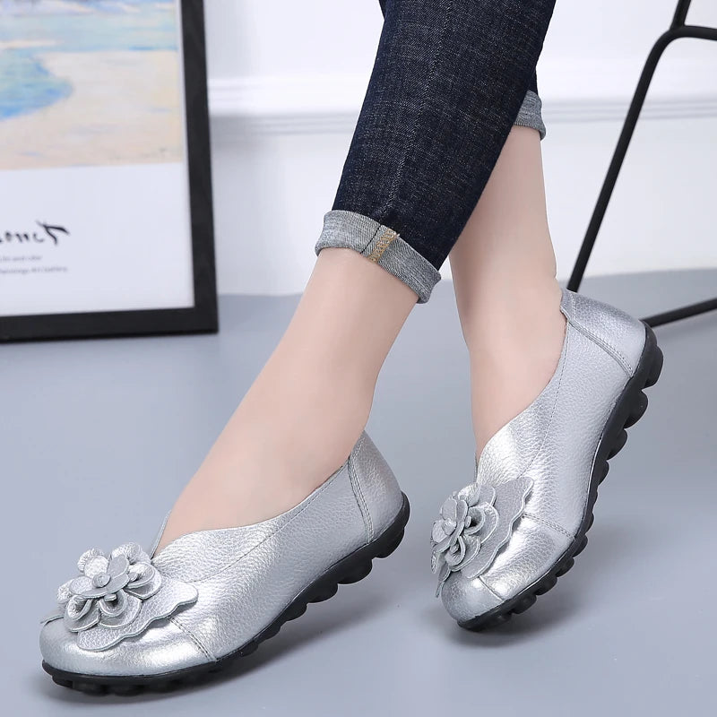 Ballerines Cuir Fleur Élégantes Grande Taille | MDN Store