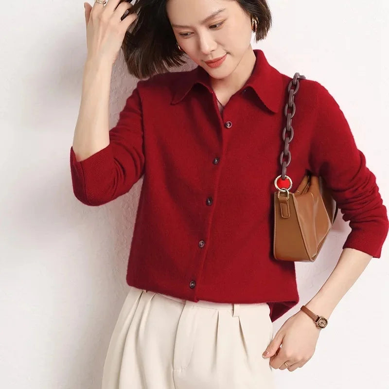 Cardigan Femme Col Polo Loose Fit Tricot Doux 9 Coloris S-XXL | MDN Store