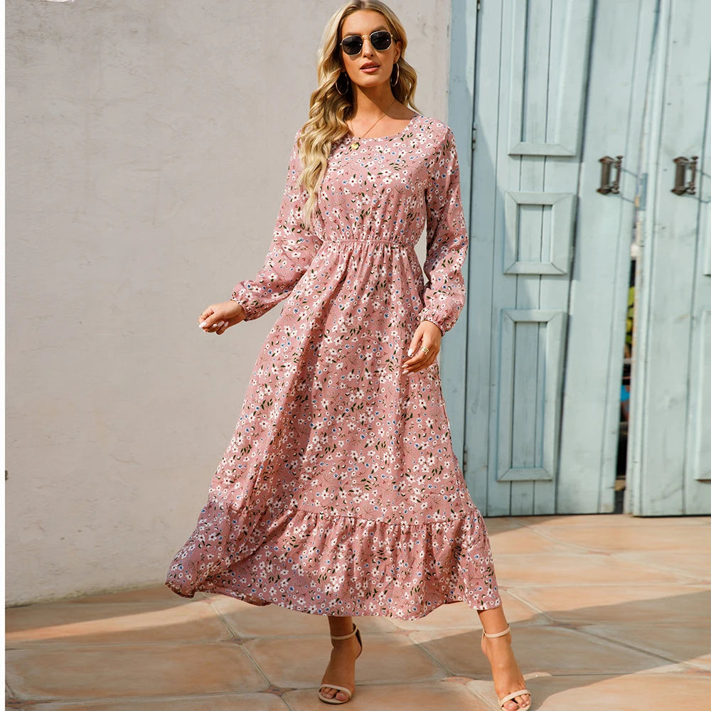 Robe Longue Femme Bohème Fleurie Taille Haute Été | MDN Store