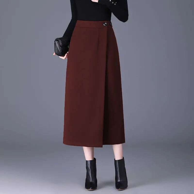 Jupe Droite Fendue en Laine Élégante Automne-Hiver | MDN Store