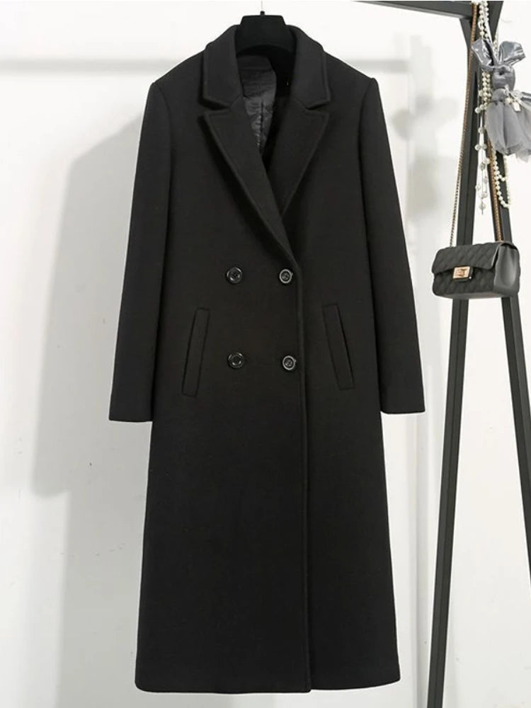 Manteau Laine Femme Double Boutonnage Noir Long – Élégance Intemporelle | MDN Store
