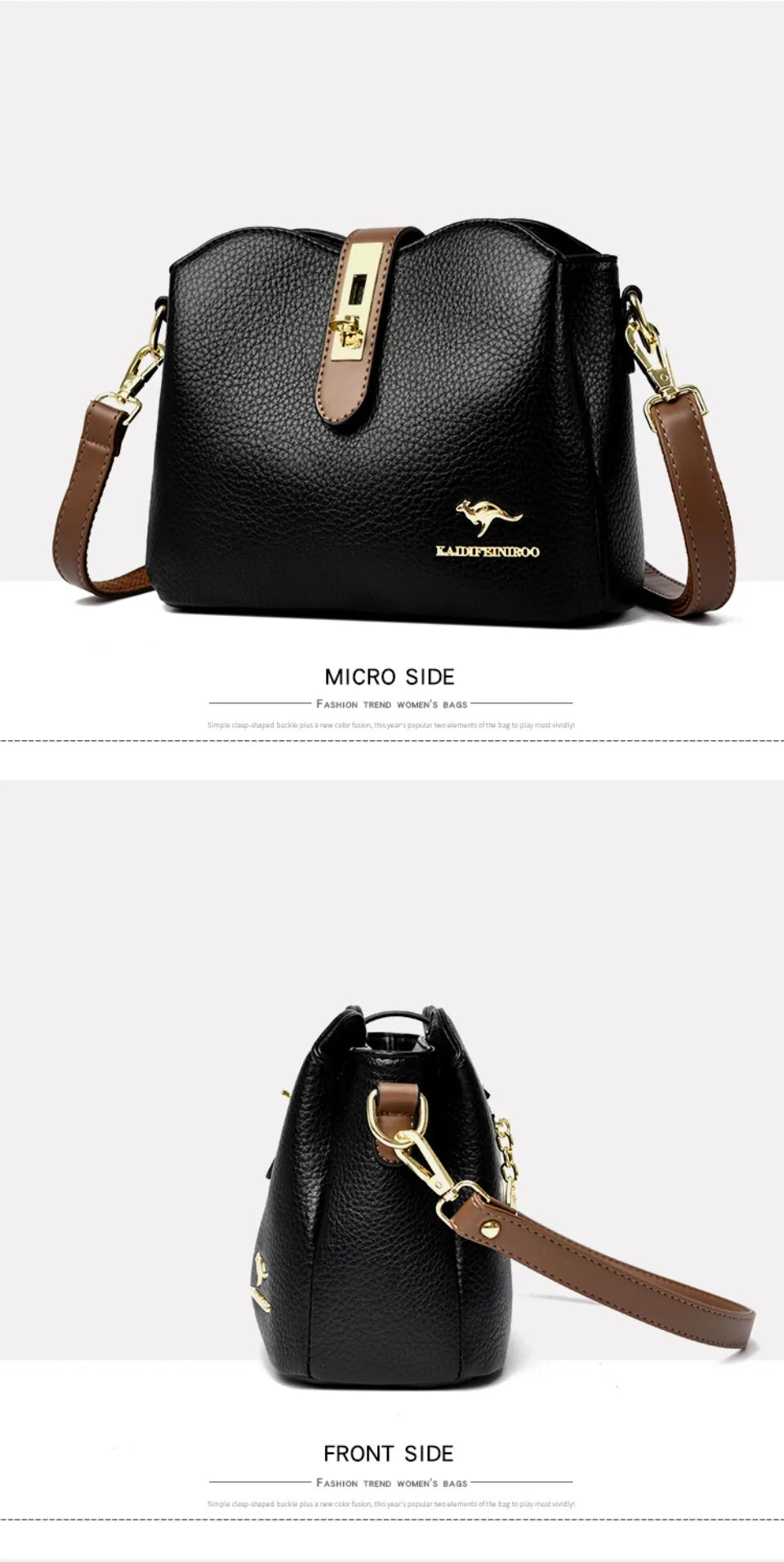 Sac à Main Femme Cuir Véritable Seau Bandoulière Trois Compartiments - MDN