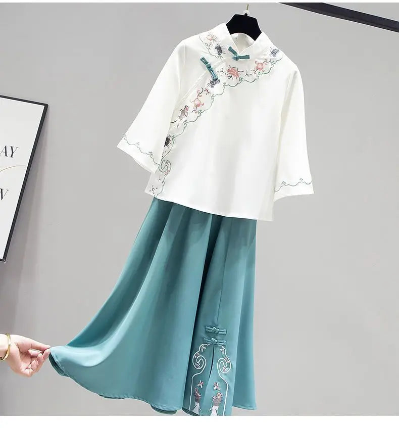 Ensemble Hanfu Chinois Brodé Papillon 2 Pièces | MDN Store