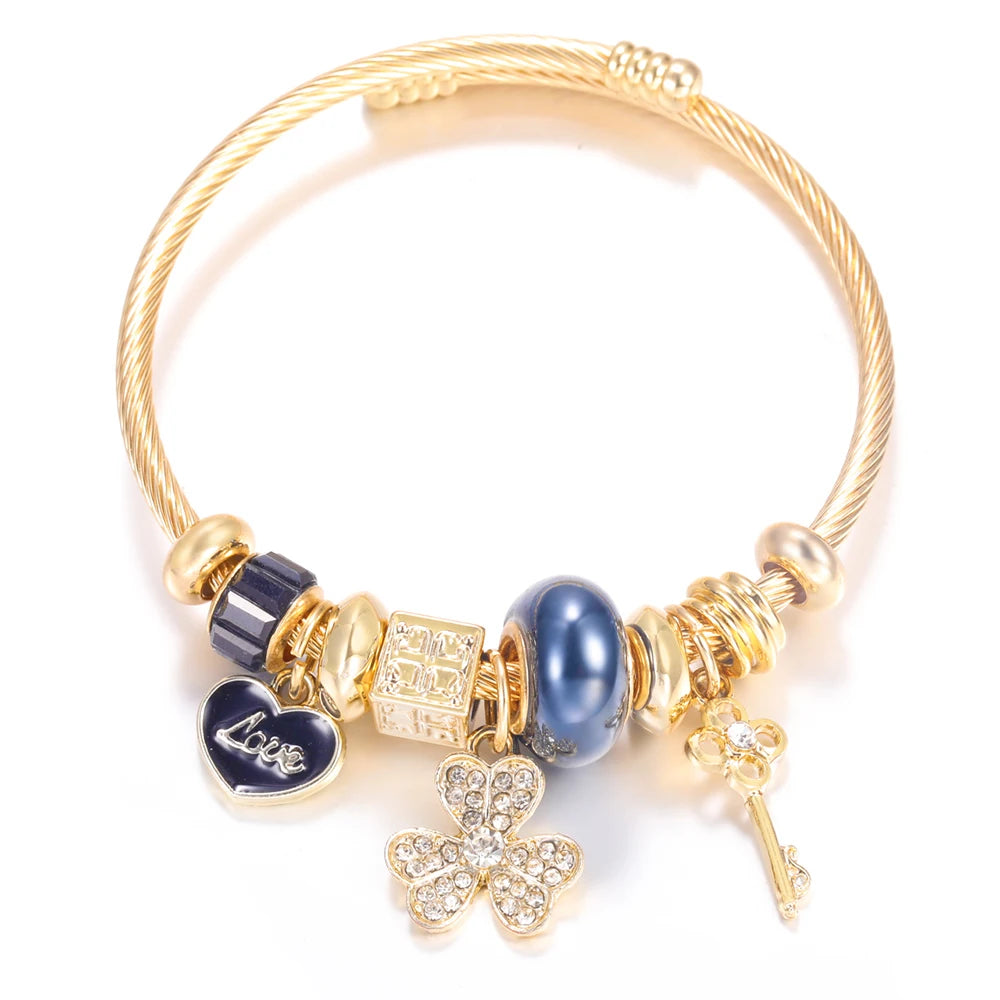 Bracelet Femme Acier Inoxydable Doré Fleurs Strass 4 Couleurs | MDN Store