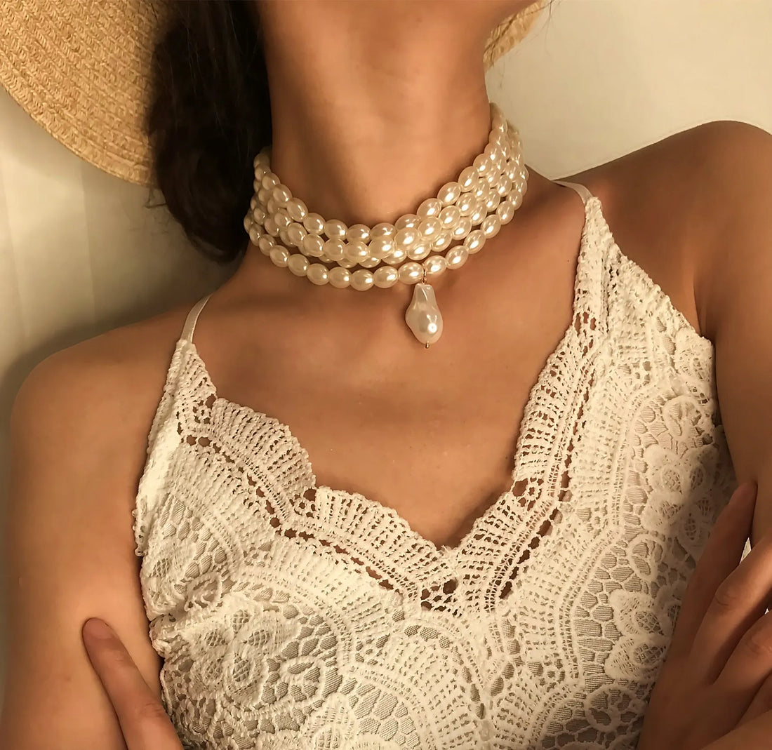 Collier Ras-de-Cou Perles Blanches Métal | MDN Store