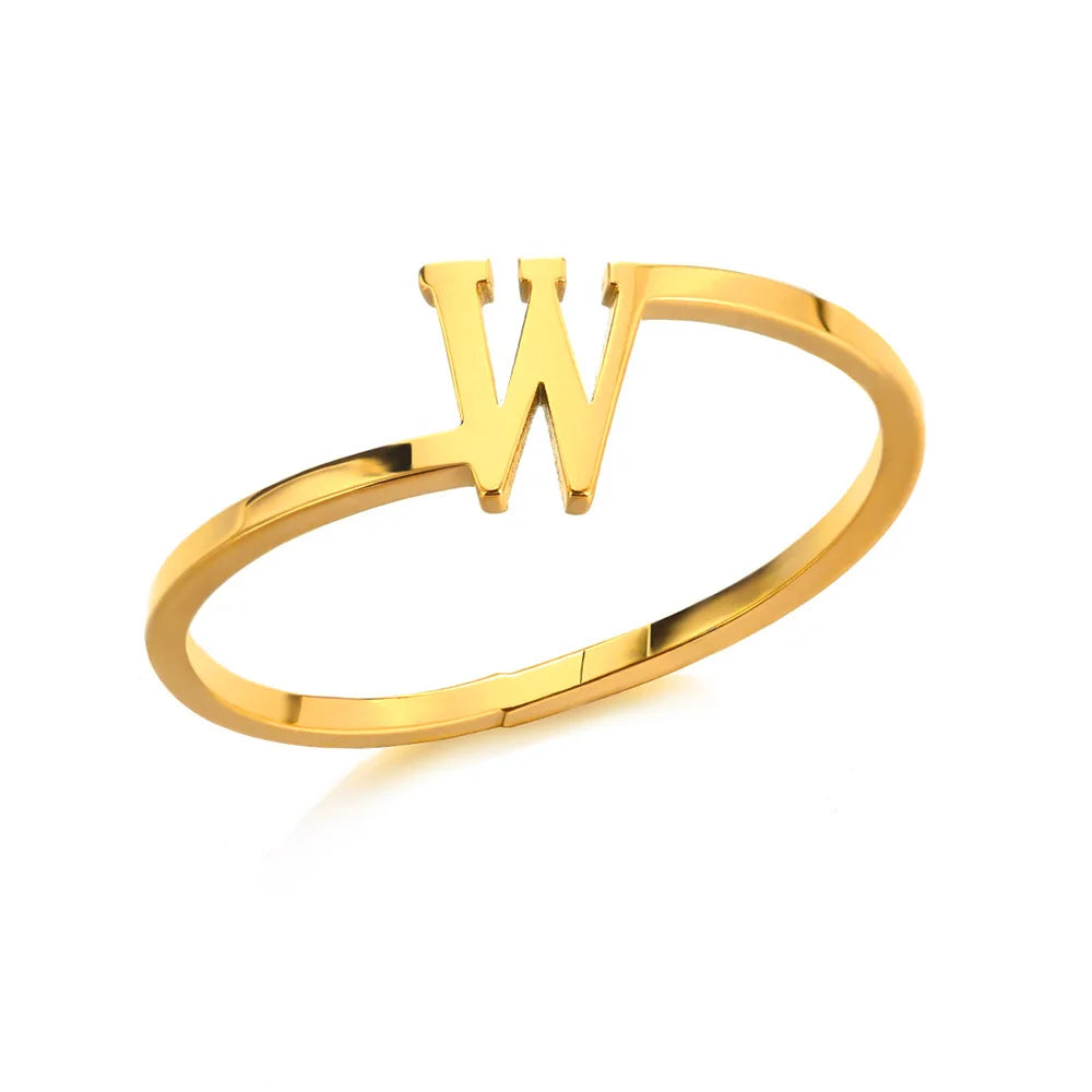 Bague Initiale Lettre A-Z Acier Doré | MDN Store
