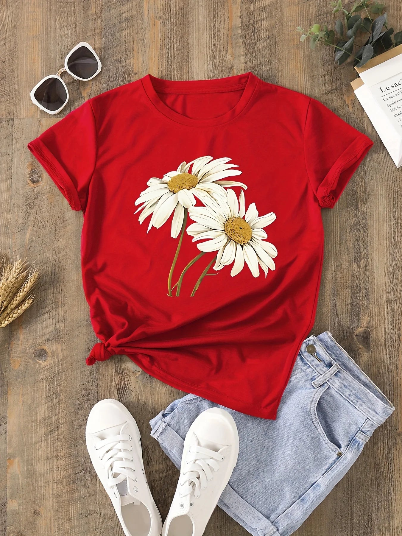 T-Shirt Floral Daisy Femme Style Bohème Décontracté | MDN Store 25