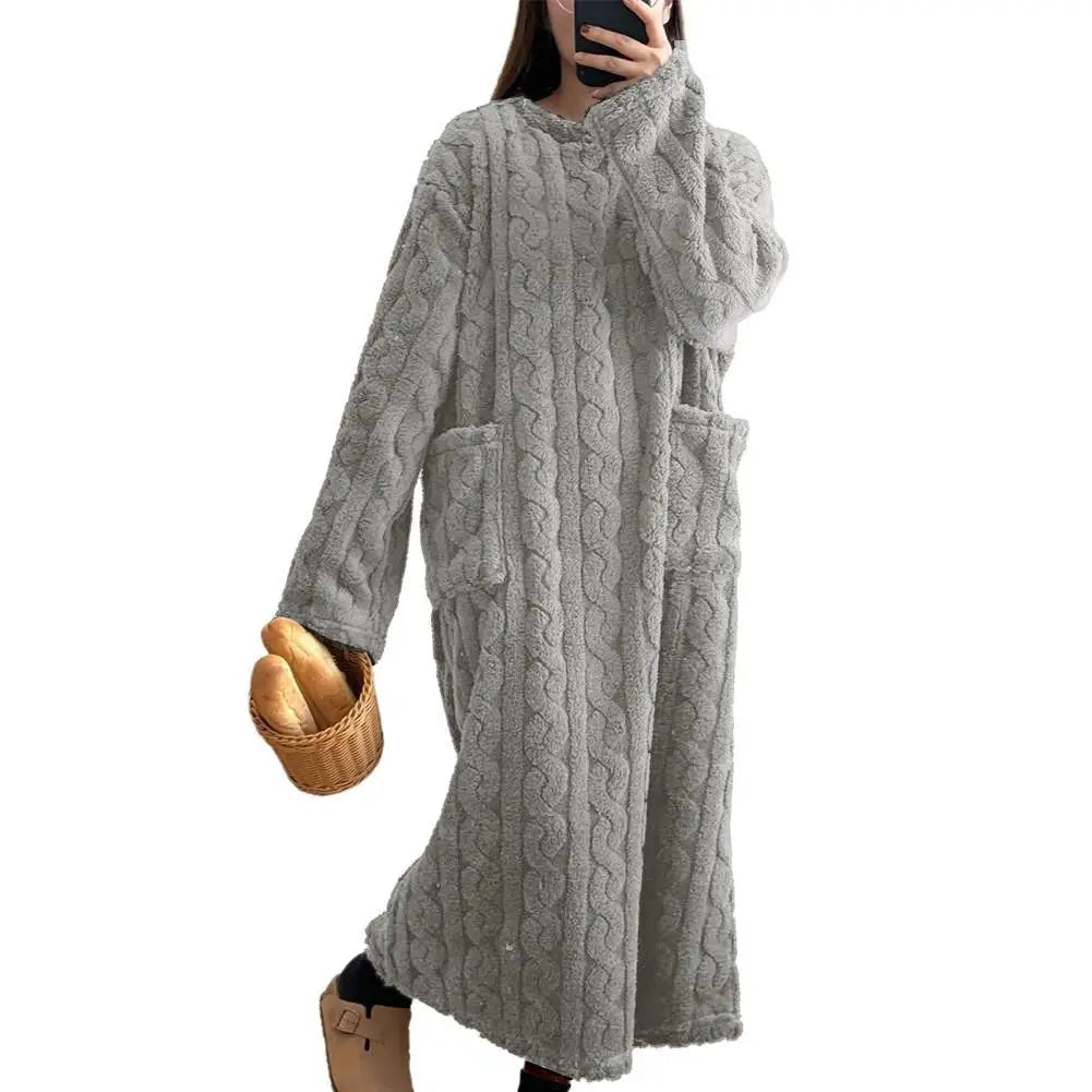 Chemise de Nuit Femme Flanelle Poches Manches Longues | MDN