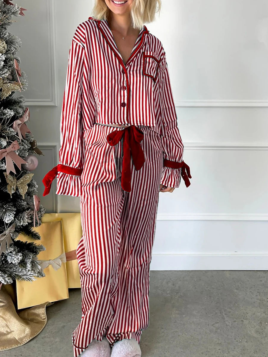 Pyjama Satin Rayé Nœud 2 Pièces | MDN Store