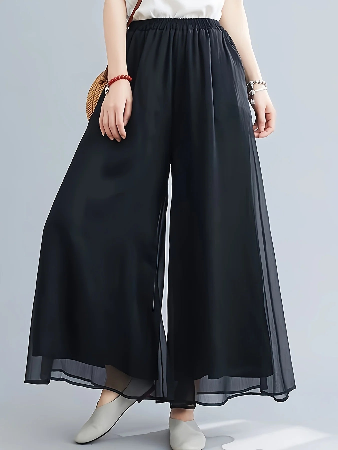 Pantalon Femme Double Couche Mousseline Bleu | MDN Store
