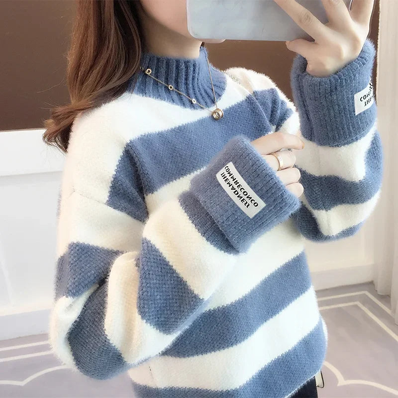 Pull Femme Col Haut Ample Maille Mink Epais 5 Coloris Style Coreen | MDN Store