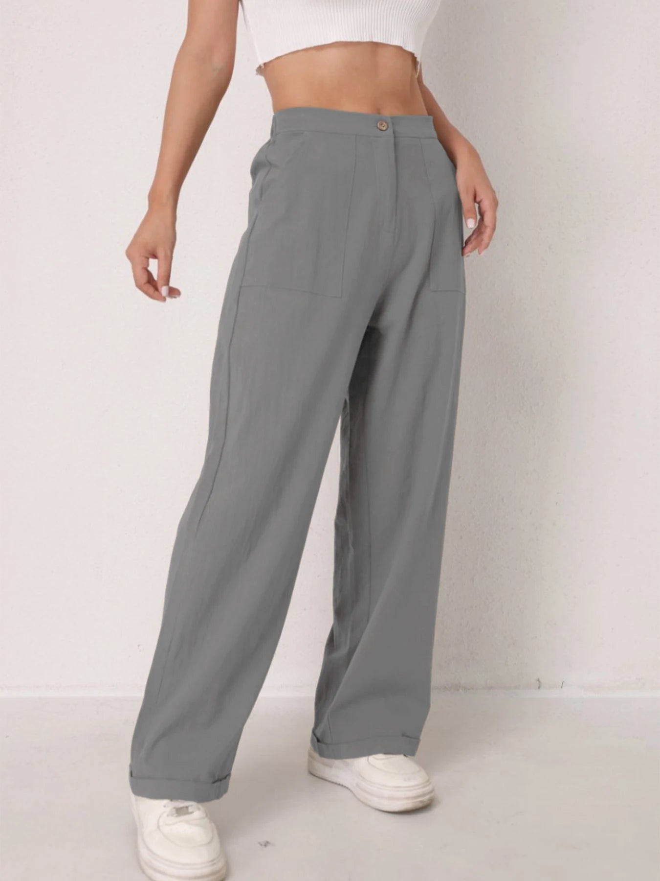 Pantalon Lin Taille Haute Décontracté Femme | MDN Store