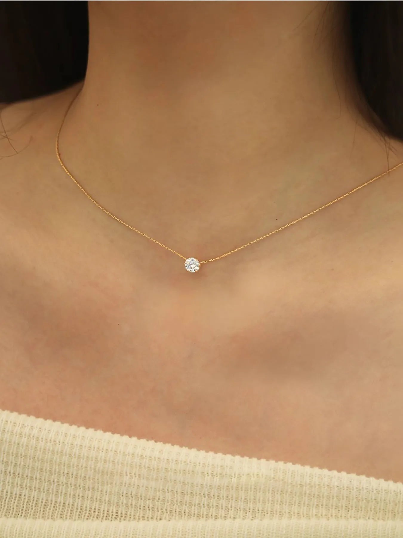 Collier Minimaliste Solitaire Zircon Acier Inoxydable | MDN