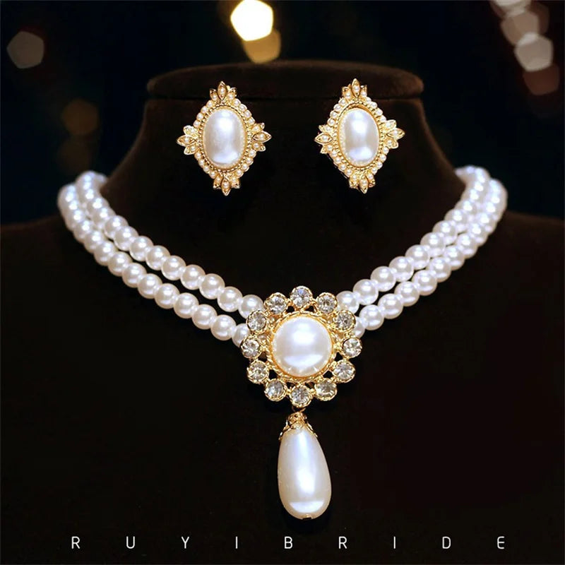 Parure Collier Boucles Perles Vintage | MDN Store