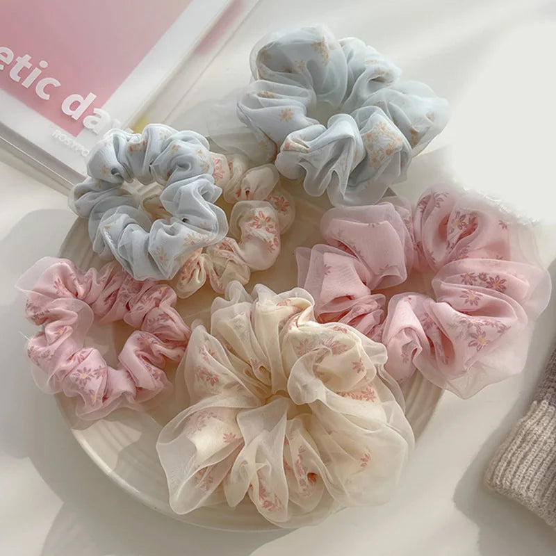 Chouchou Double Couche Organza Soie Fleur Douce - Élastique Cheveux Fille | MDN Store