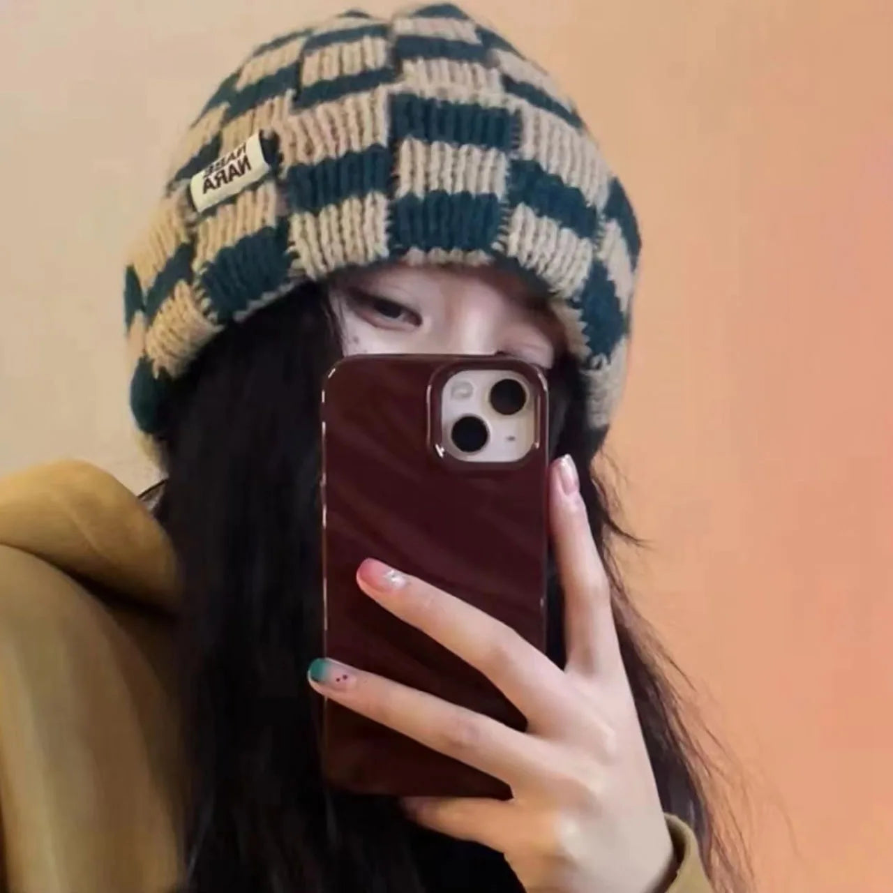 Bonnet Plaid Laine Tricotée Femme | MDN Store