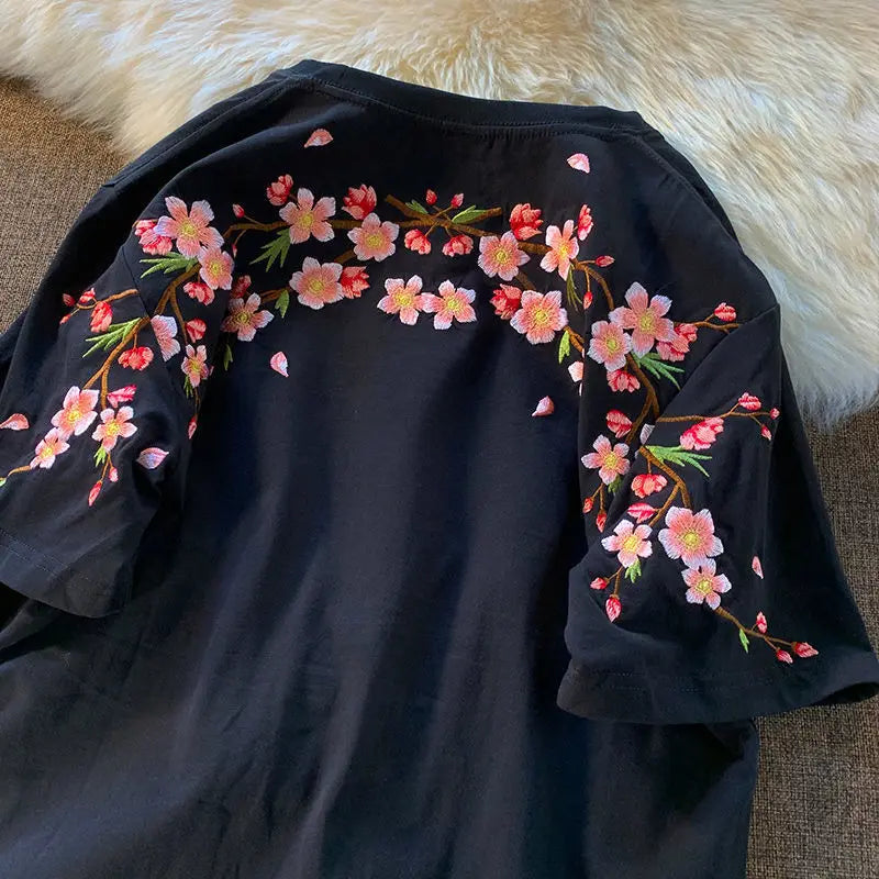 T-shirt Broderie Cerisiers Femme | MDN