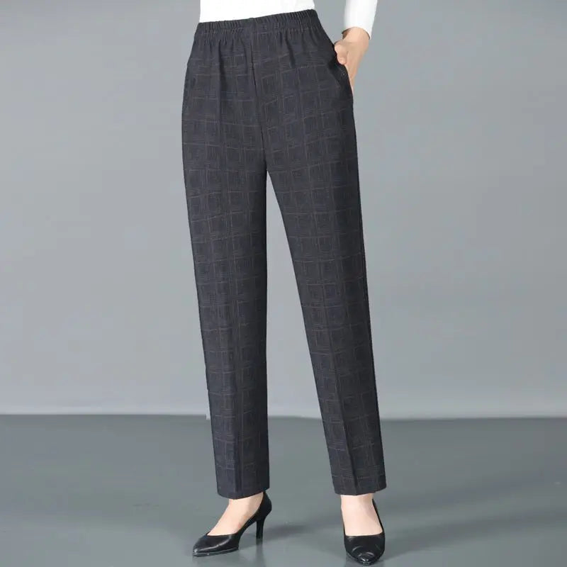 Pantalon Femme Carreaux Taille Élastique - Longueur Cheville Automne Hiver | MDN