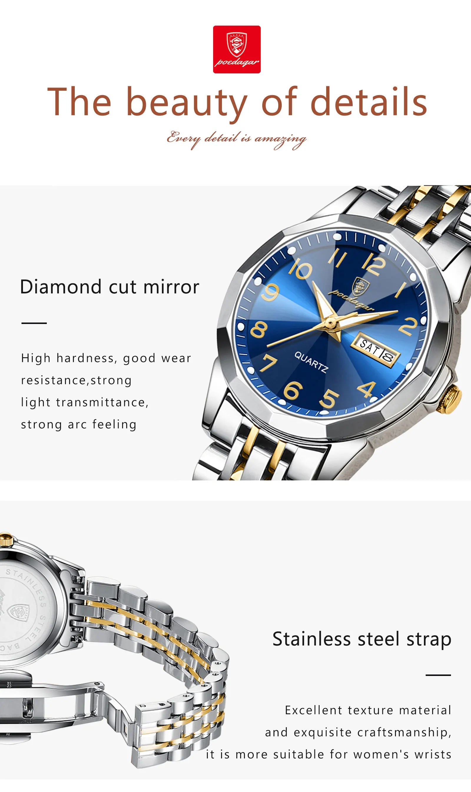Montre Femme POEDAGAR Acier Inoxydable Étanche | MDN Store