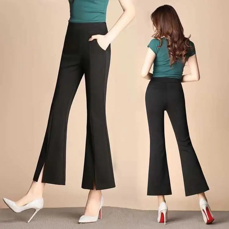 Pantalon Évasé Taille Haute Noir Dentelle Femme Élégant | MDN Store
