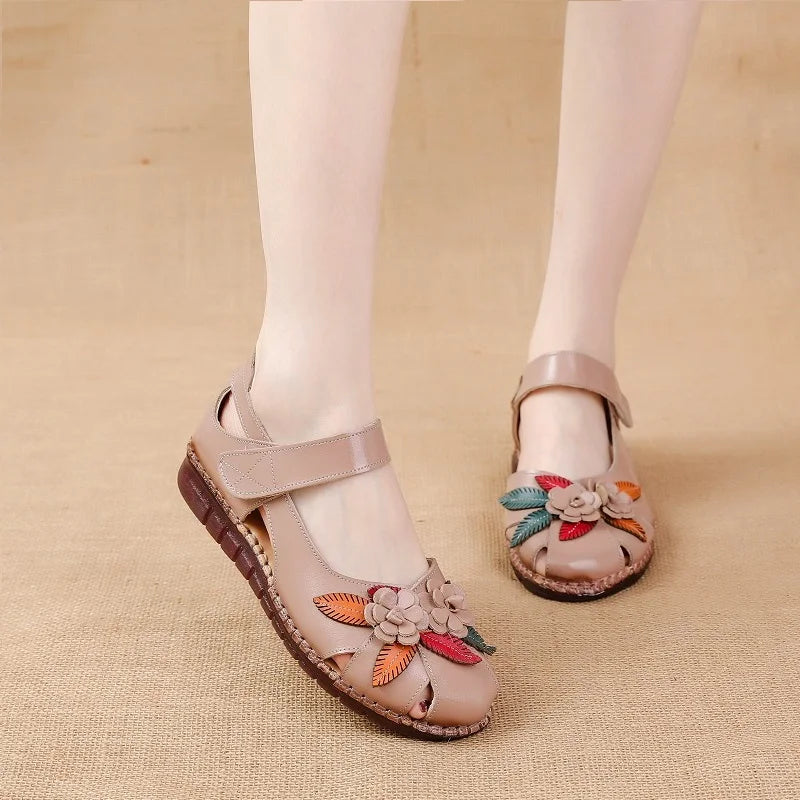 Sandales Cuir Plates Florales Lorilury | MDN