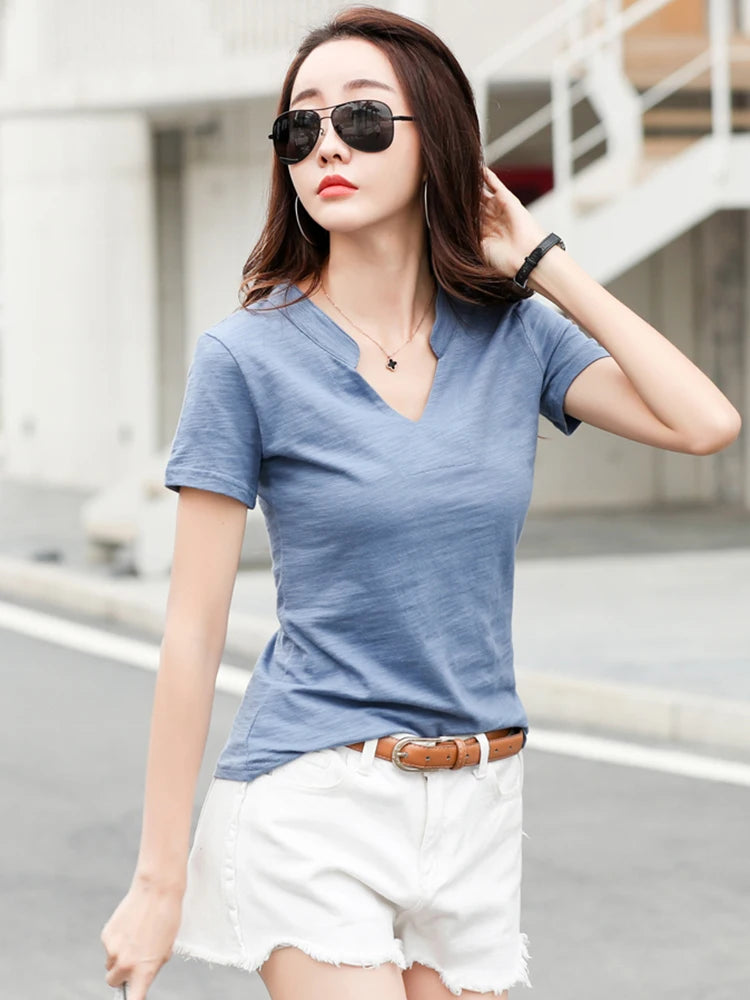 T-Chemise Col V Coton Bambou Femme | MDN Store