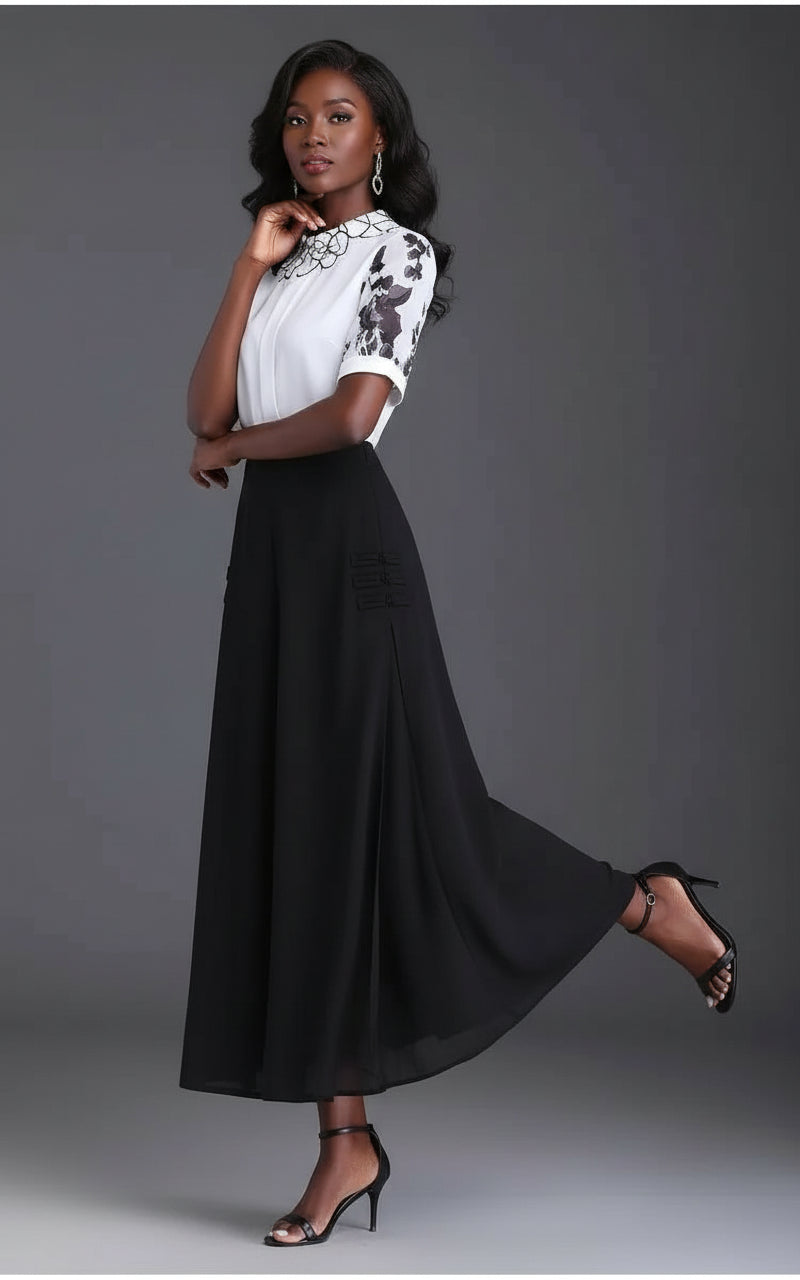 Pantalon Grande Femme Mousseline Floral Noir Jaune | MDN Store