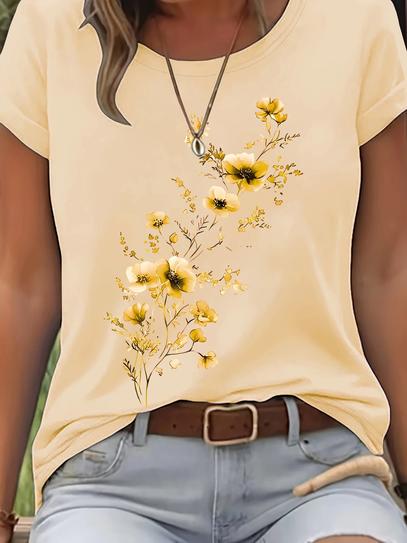 T-Shirt Floral Aquarelle Femme Manches Courtes Décontracté | MDN Store 25