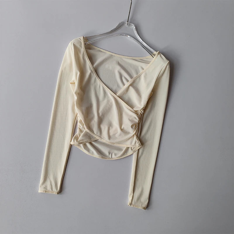 T-Shirt Sport Femme Col V Manches Longues - Top Yoga Fitness Respirant | MDN