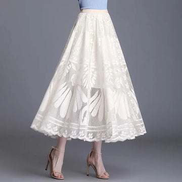 Jupe Longue Dentelle Plissée Taille Haute | MDN Store