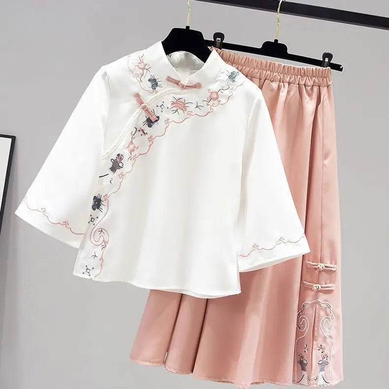 Ensemble Hanfu Chinois Brodé Papillon 2 Pièces | MDN