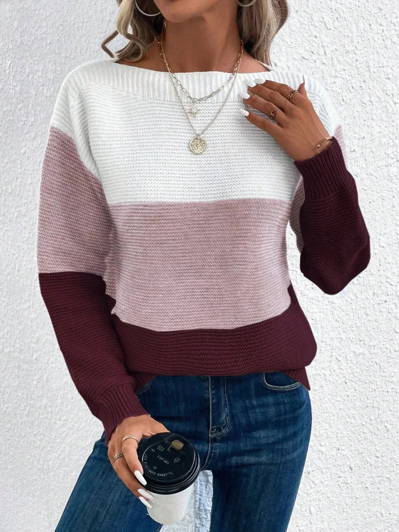 Pull Femme Ample Col Rond Tricote Epais 8 Coloris Automne Hiver | MDN Store