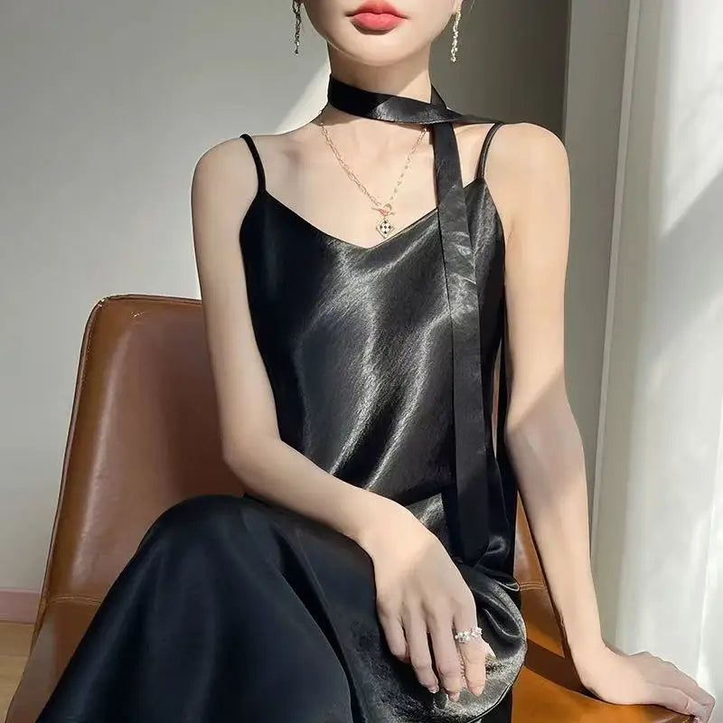 Robe Nuisette Satin Bretelles Ruban Midi 6 Coloris | MDN Store