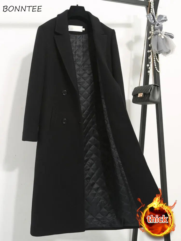 Manteau Laine Femme Double Boutonnage Noir Long – Élégance Intemporelle | MDN Store