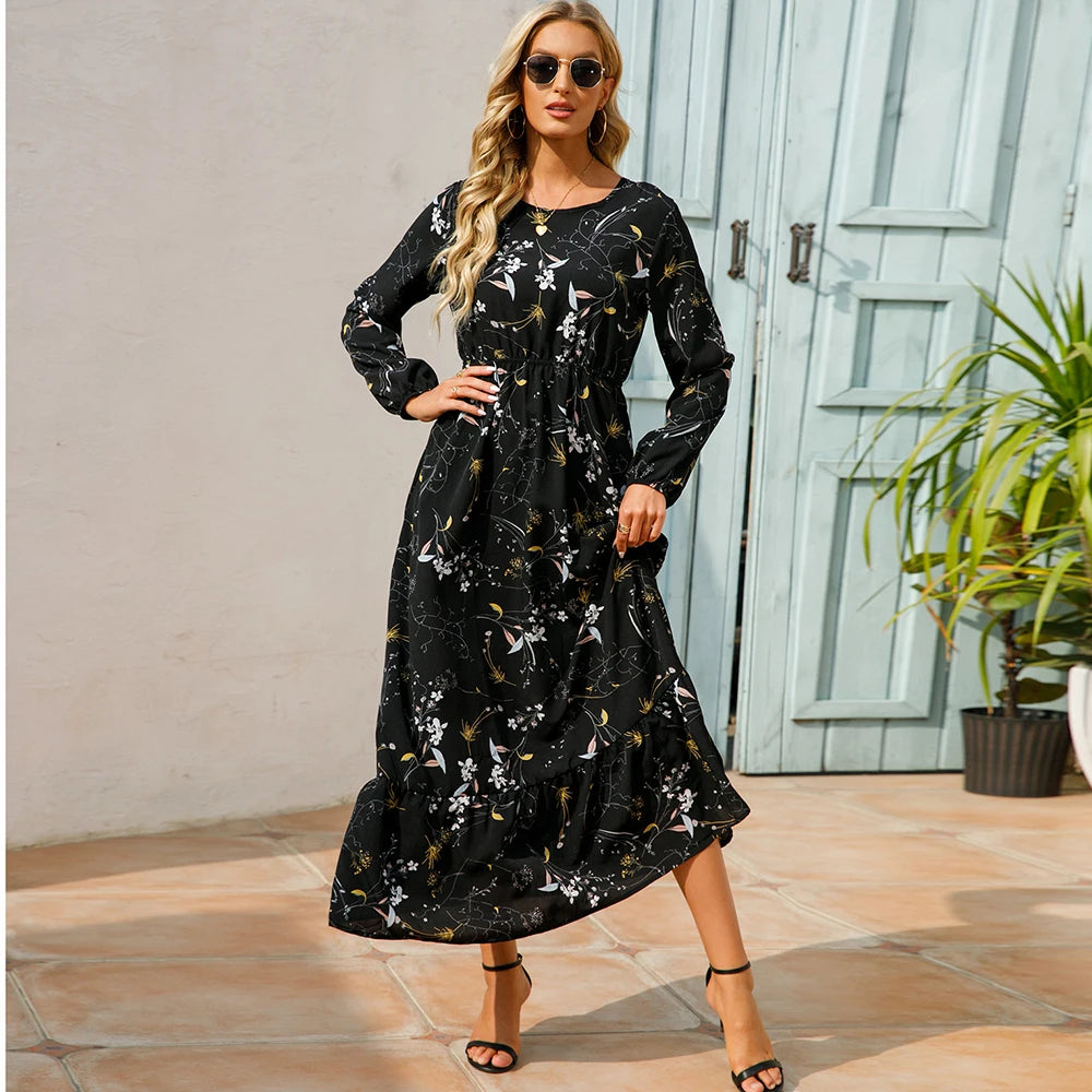 Robe Longue Femme Bohème Fleurie Taille Haute Été | MDN Store
