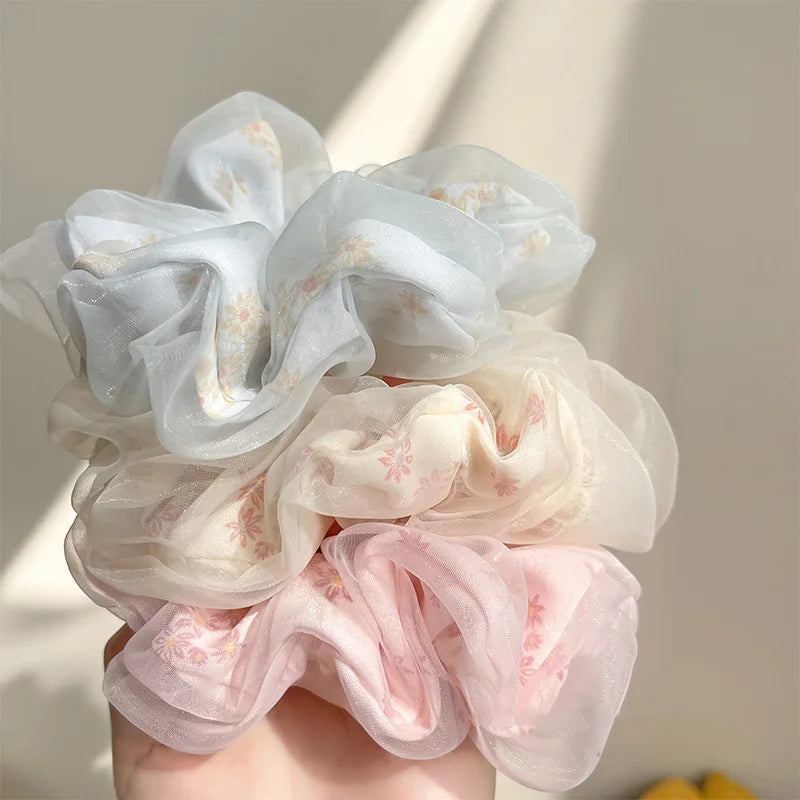 Chouchou Double Couche Organza Soie Fleur Douce - Élastique Cheveux Fille | MDN Store