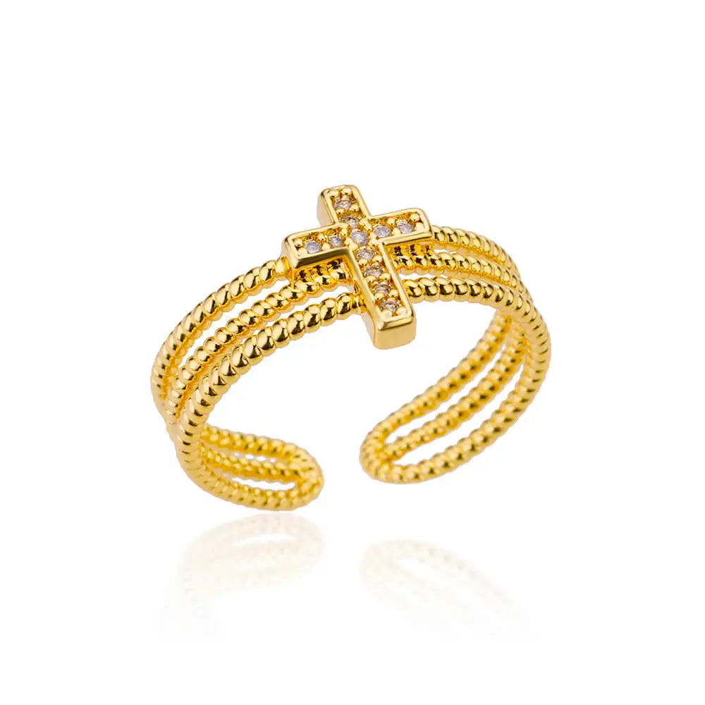 Bague Géométrique Acier Doré Ajustable | MDN Store