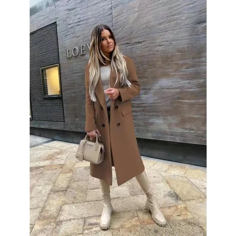 Manteau Femme Double Boutonnage - Automne Élégant Col Tailleur avec Poches | MDN