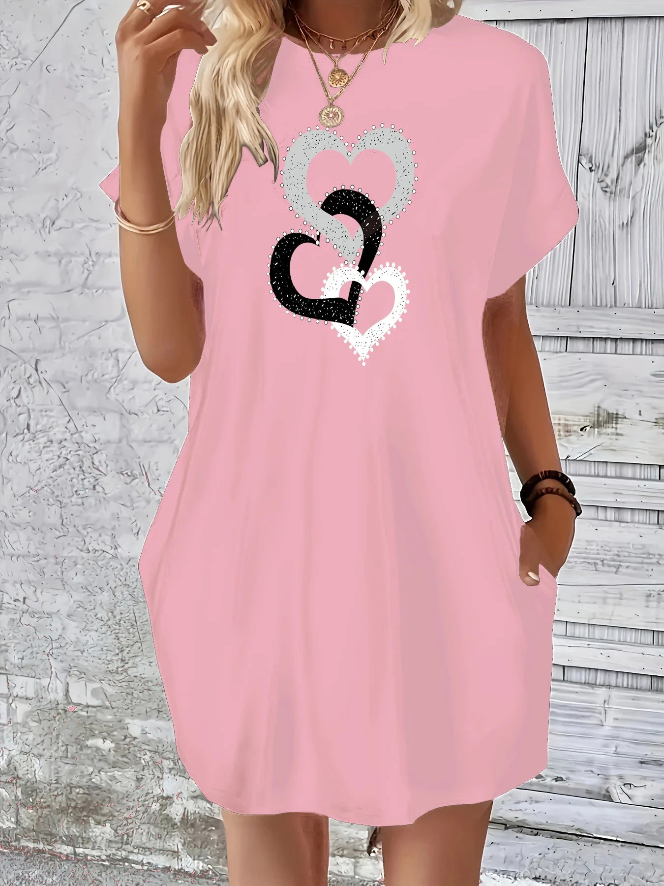 Robe T-Chemise Coeur Imprime Poches Grande Taille | MDN Store