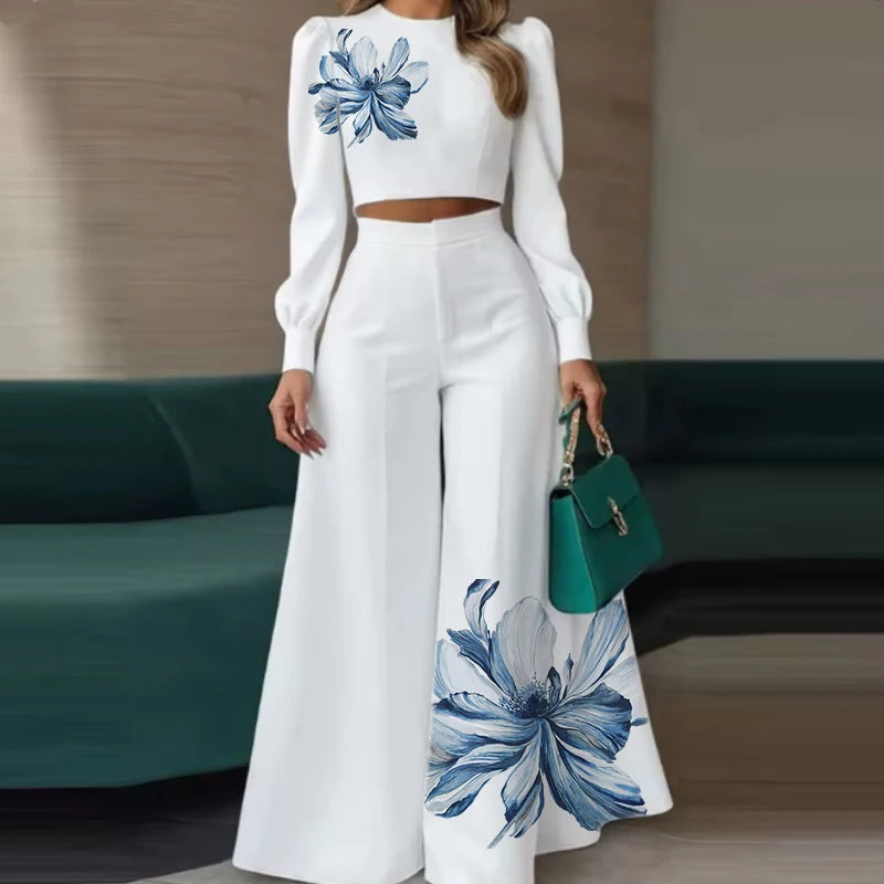 Ensemble Floral Top Manches Bouffantes Blanc | MDN