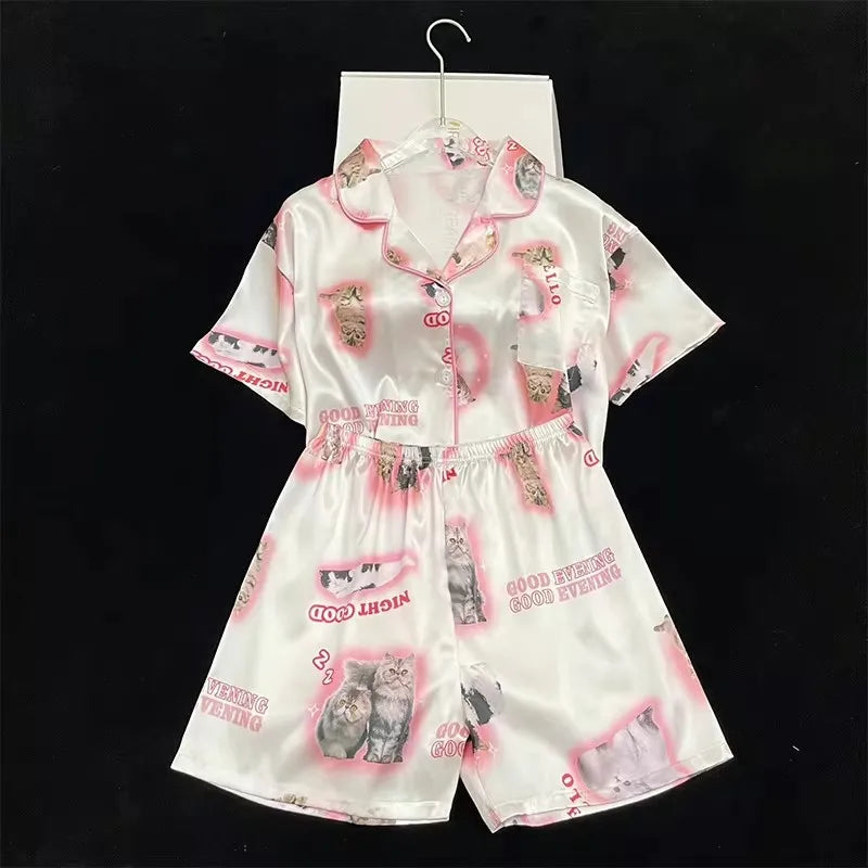 Pyjama Soie Glacée Chat Été | MDN Store