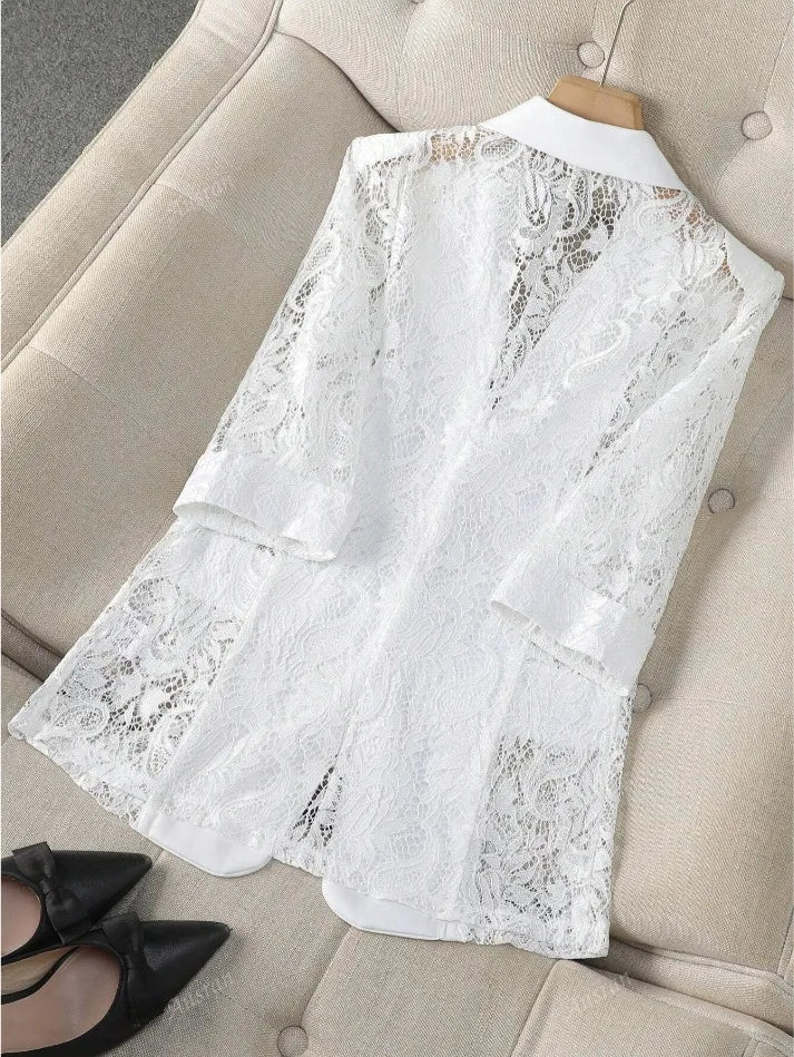 Veste Blanche Dentelle Col Polo | MDN Store
