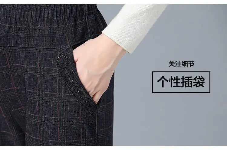 Pantalon Femme Carreaux Taille Élastique - Longueur Cheville Automne Hiver | MDN