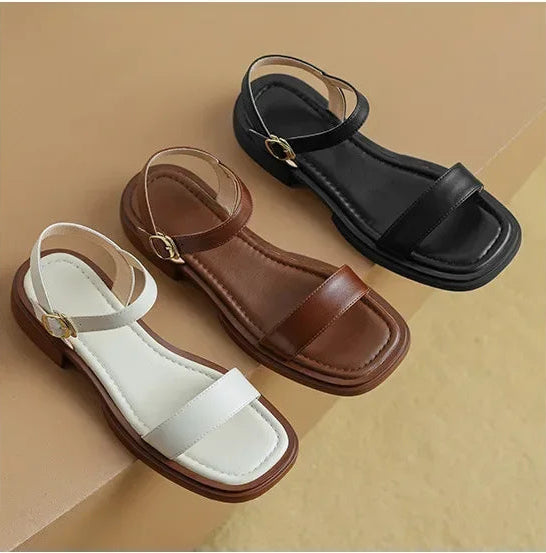 Sandales Cuir Talons Bas Confort Femme | MDN