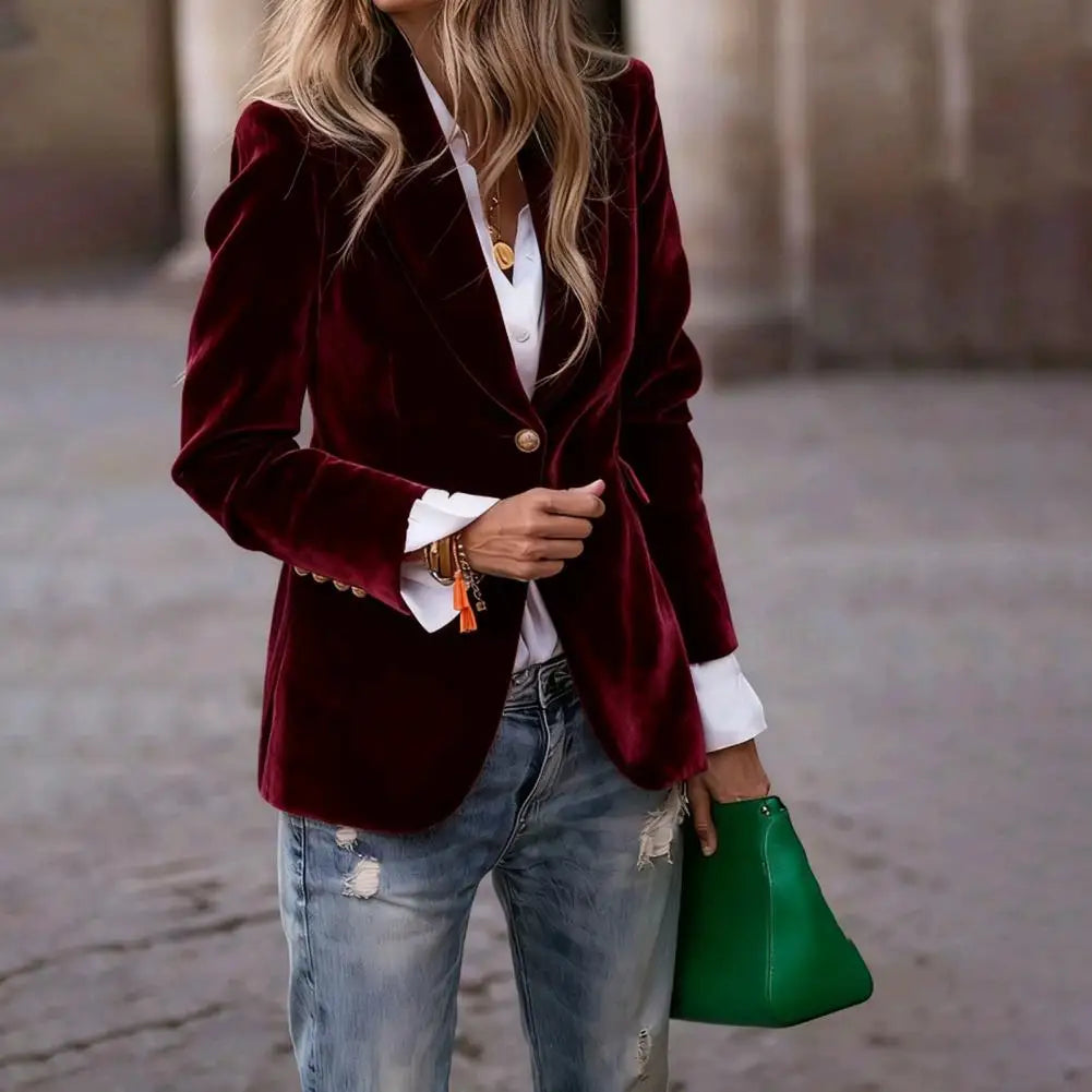 Blazer Femme Velours Élégant Ajusté | MDN