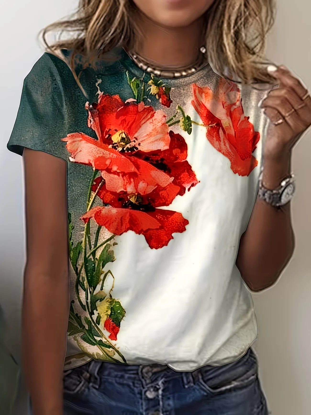 T-Shirt Fleurs Violettes Degrade Femme Col Rond Manches Courtes | MDN Store 25