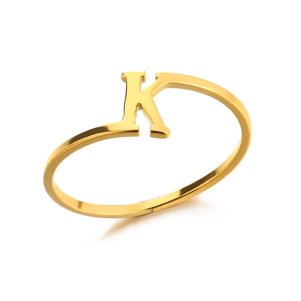 Bague Initiale Lettre A-Z Acier Doré | MDN Store