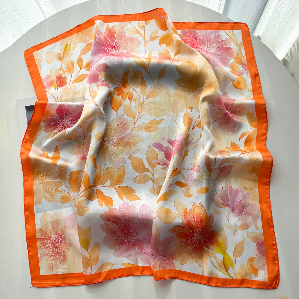 Foulard Carré Soie Floral Orange Femme | MDN Store
